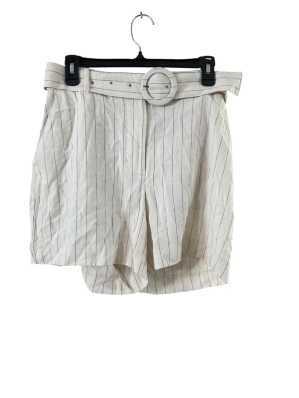 Women's Nine West High Waist Pinstripe Shorts M Beige Black